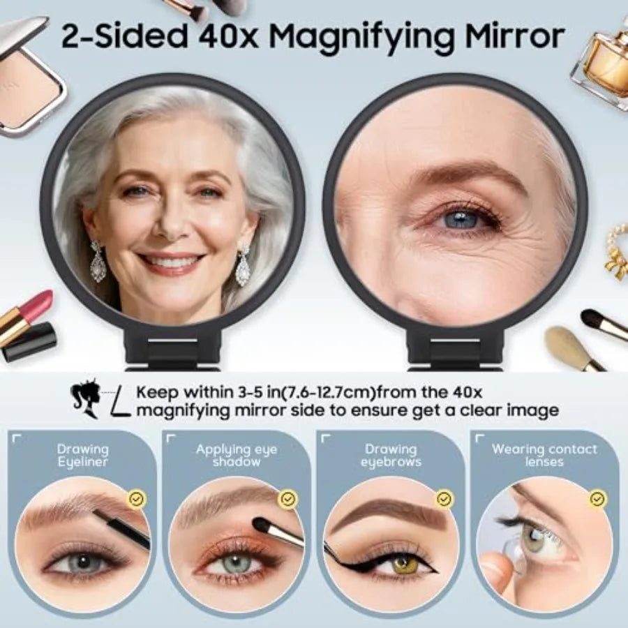 40X Magnifying Mirror, Hand Mirror for Makeup, Double Sided with 40X/1X Magnification, Travel Essential, Portable Foldable for