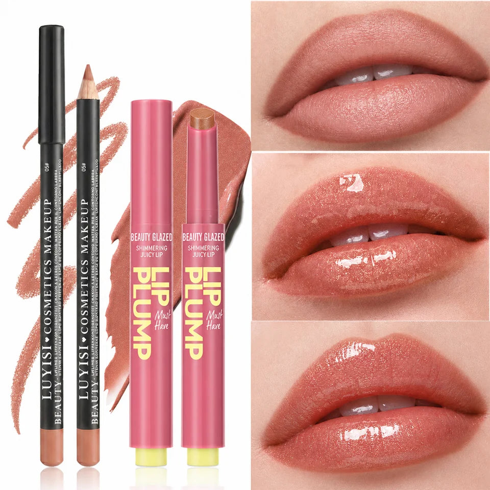 2pcs/set Lip Makeup Set:1PC Matte Lipliner+1PC Moisturizing Lipstick,Smudge-Proof, Natural Finish, Multiple Shade Lip Kit Combo,