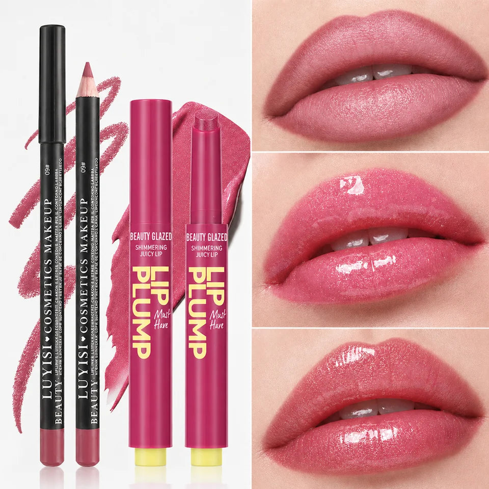2pcs/set Lip Makeup Set:1PC Matte Lipliner+1PC Moisturizing Lipstick,Smudge-Proof, Natural Finish, Multiple Shade Lip Kit Combo,