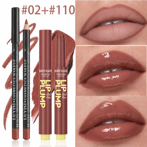 2pcs/set Lip Makeup Set:1PC Matte Lipliner+1PC Moisturizing Lipstick,Smudge-Proof, Natural Finish, Multiple Shade Lip Kit Combo,