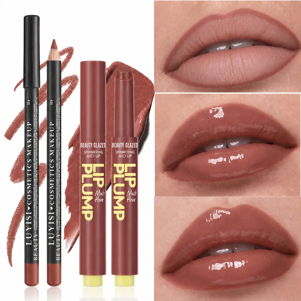 2pcs/set Lip Makeup Set:1PC Matte Lipliner+1PC Moisturizing Lipstick,Smudge-Proof, Natural Finish, Multiple Shade Lip Kit Combo,