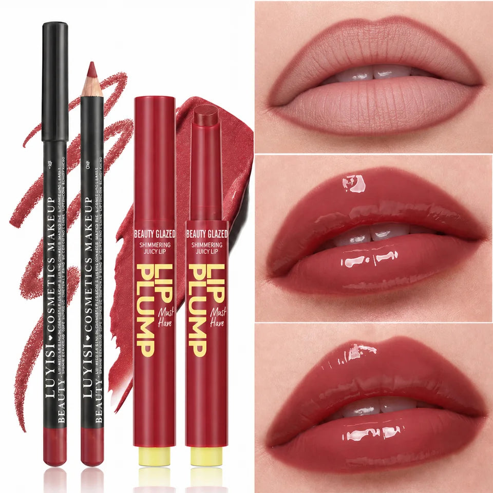 2pcs/set Lip Makeup Set:1PC Matte Lipliner+1PC Moisturizing Lipstick,Smudge-Proof, Natural Finish, Multiple Shade Lip Kit Combo,